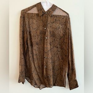 Equipment Silk Brown Snake Print Shirt